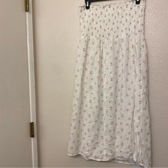 Aeropostale White Floral Strapless smocked Convertible Dress skirt midi beachy M - Picture 2 of 11